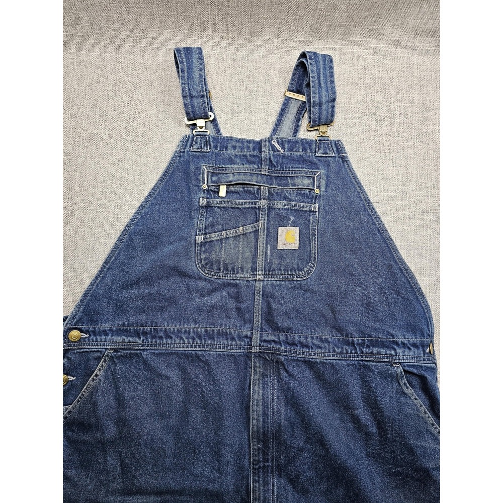 Carhartt Overalls Mens 46x36 Blue Denim Bib Workwear Carpenter 104672 DST